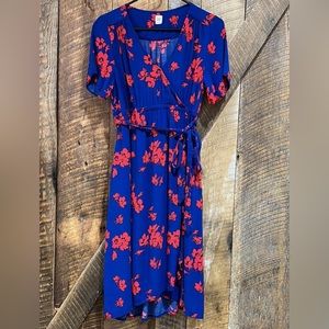 GAP blue red floral wrap midi dress